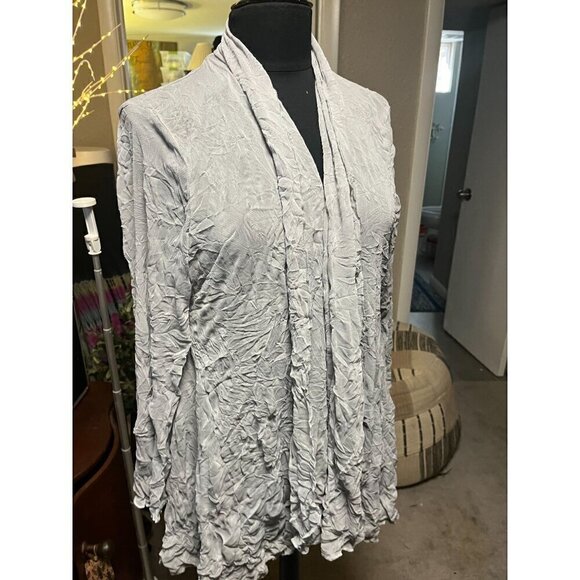 nwt cardigan crushed fabric sheer grey color by focus jj fashion size xlarge - Picture 7 of 7